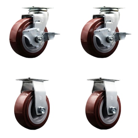 Service Caster Tool Box Caster Wheel Set 5'' Maroon Polyurethane Swivel Casters, 4PK TOOL-SCC-20S520-PPUB-TLB-2-R-2